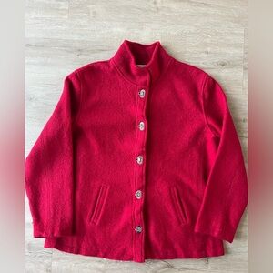 Vintage Talbots Boiled Wool Jacket Red Toggle Sweater Womens Small Petite